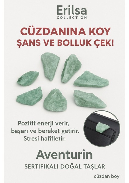 Sertifikalı Ham Cüzdan Boy Aventurin Taşı Kütle - El Taşı - Şans, Huzur ve Günlük Denge Taşı