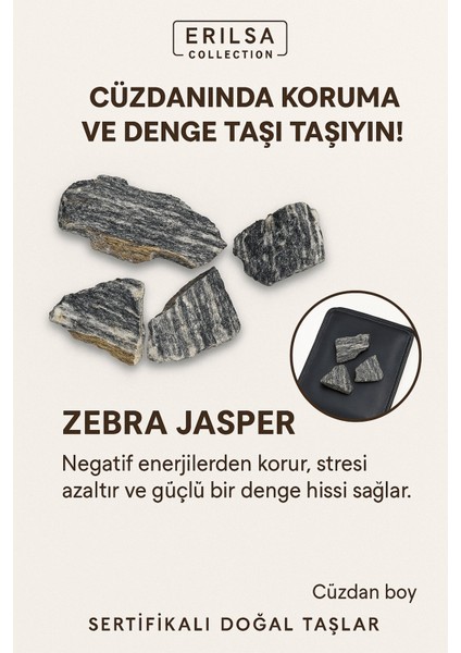Sertifikalı Ham Cüzdan Boy Zebra Jasper Taşı Kütle - Denge, Kararlılık Günlük Koruma Taşı