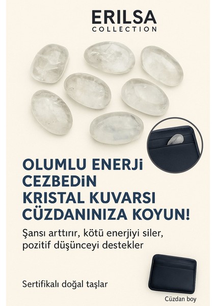 Sertifikalı Cüzdan Boy Kristal Kuvars Taşı Kütle - Günlük Arınma ve Zihinsel Netlik Taşı