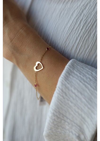 14 Ayar Altın Renkli Taş Detaylı Kalp Bileklik - Genola X Özge Ulusoy