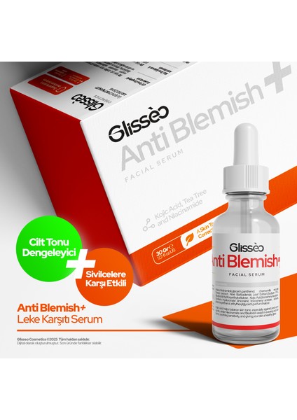 - Anti Blemish+ Leke ve Akne Karşıtı Yüz Bakım Serumu - Ton Eşitleyici ve Akne Karşıtı Etki Cilt Bakım Serumu - 30ML