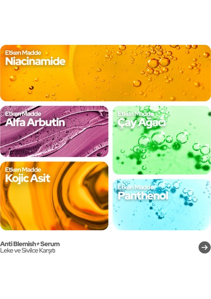 - Anti Blemish+ Leke ve Akne Karşıtı Yüz Bakım Serumu - Ton Eşitleyici ve Akne Karşıtı Etki Cilt Bakım Serumu - 30ML