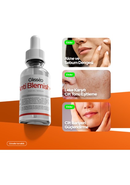- Anti Blemish+ Leke ve Akne Karşıtı Yüz Bakım Serumu - Ton Eşitleyici ve Akne Karşıtı Etki Cilt Bakım Serumu - 30ML