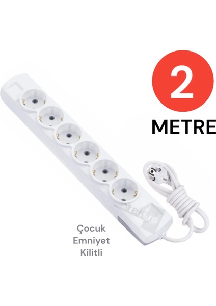 5 Adet 6lı 2 Metre Grup Priz ( Uzatma Kablosu ) Bakır
