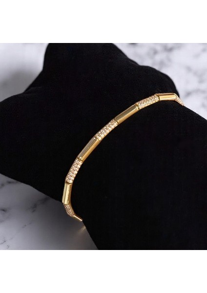 14 Ayar Işıltılı Boru Form Altın Bileklik