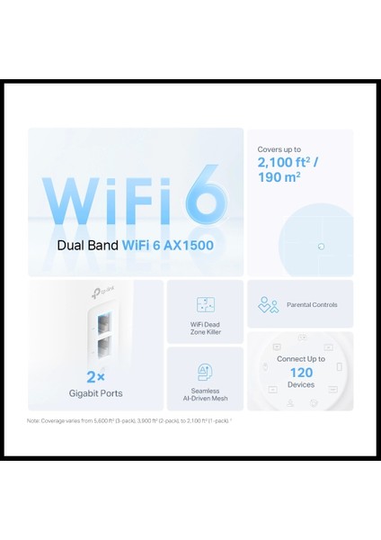 Tp-Lınk DECO-X10, AX1500, Ikili Mesh, 130-1201MBPS Dual Band, Wifi6, 2port Gigabit Lan, 360M2 Kapsama Alanı, Router, Geniş Alan Internet Ağı Sağlayıcısı
