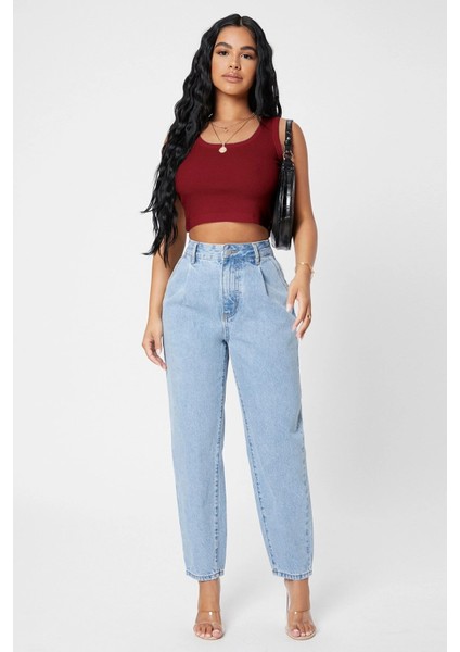 Azze Kadın Bordo Kare Yaka Crop Top Bluz modelleri