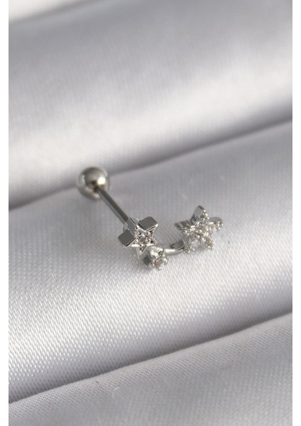 316L Çelik Gümüş Renk Zirkon Taşlı Yıldız Tragus Piercing - TJ-PR1245