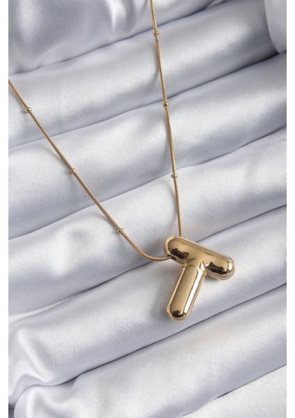 316L Çelik Gold Renk Bubble "t" Harf Model Kadın Kolye - TJ-BKO7955