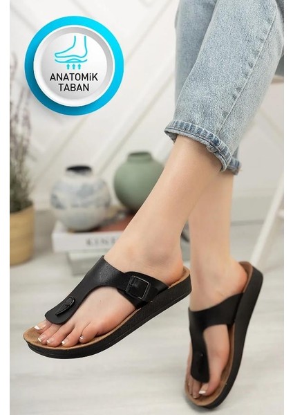 Ahs Flex Kadın Anatomik Ortopedik Tabanlı Siyah Renk Parmak Arası Model Günlük Kaydırmaz Terlik modelleri