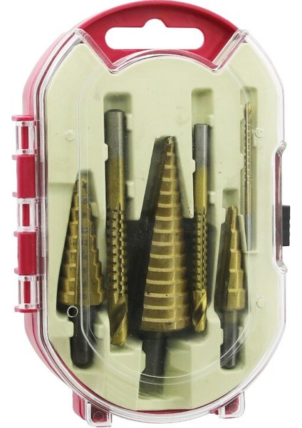 6pcs Kademeli Matkap Ucu Seti Hss Adım - Düz Oluk - Konik Delici Kırmızı Pls. - AGT6572-9892