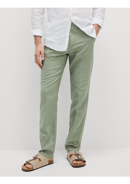 Regular Fit Keten Karışımlı Chino