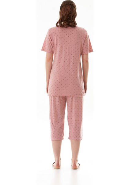Yıldız Desenli Kısa Kol Büyük Beden Kapri Pijama Takımı modelleri