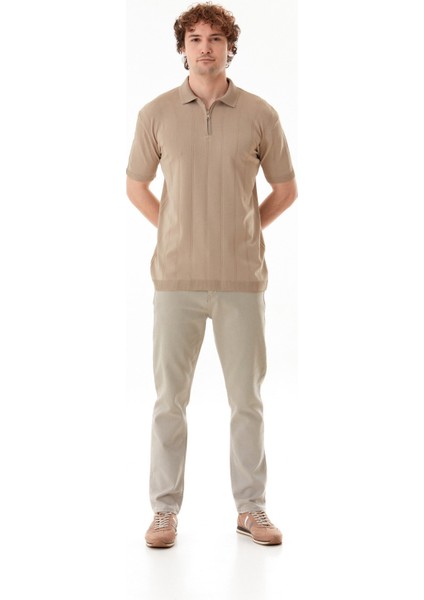 Şeritli Polo Yaka Yarım Fermuarlı Triko Tişört modelleri