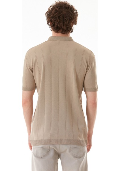 Şeritli Polo Yaka Yarım Fermuarlı Triko Tişört fırsatları