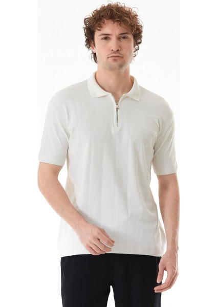 Şeritli Polo Yaka Yarım Fermuarlı Triko Tişört fiyatları
