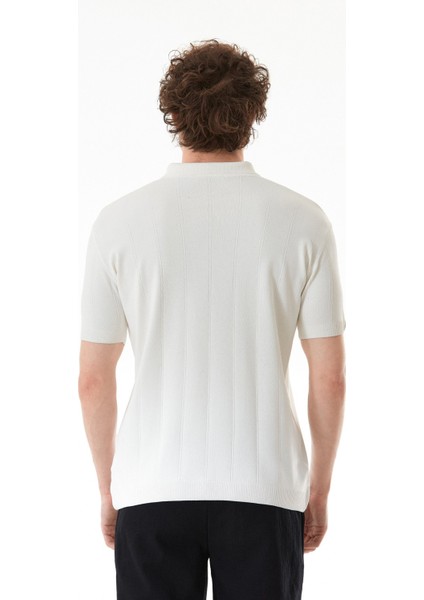 Şeritli Polo Yaka Yarım Fermuarlı Triko Tişört fırsatları