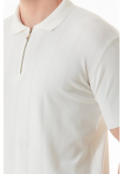 Şeritli Polo Yaka Yarım Fermuarlı Triko Tişört indirimleri