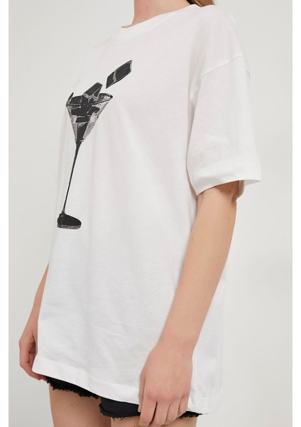 Armalıfe 2978 Kadeh Baskılı Bis Yaka Kadın T-Shırt fırsatları