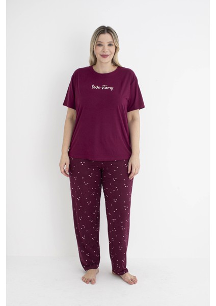 Azze Estiva 25152 Kadın Battal Beden Kalpli Kısa Kol Pijama Takımı