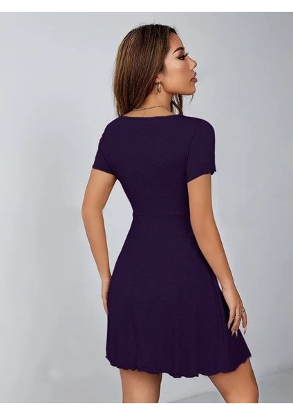 Kadın Kısa Kollu Derin Büzgülü V Yakalı Viskon Elbise indirimleri