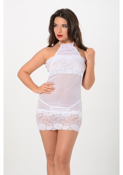 Beyaz Dantel Gecelik - 680013-1453