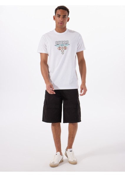 Bisiklet Yaka Desenli Beyaz Erkek T-Shirt M5GI11K8FQ4G011 Ss Cn Guess Trıang fiyatları