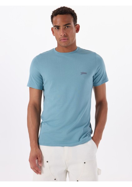 Bisiklet Yaka Desenli Mavi Erkek T-Shirt M4GI70KC9X0G7DV Ss Cn Basıc Pıma