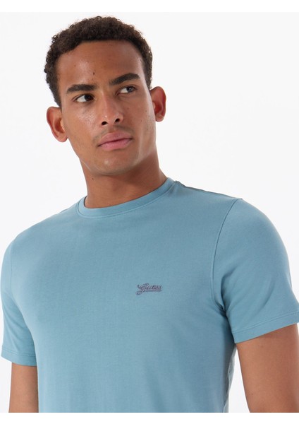 Bisiklet Yaka Desenli Mavi Erkek T-Shirt M4GI70KC9X0G7DV Ss Cn Basıc Pıma modelleri
