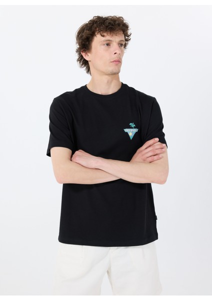 Bisiklet Yaka Desenli Siyah Erkek T-Shirt M5GI55K8FQ4JBLK Gj Ss Cn Reg Palm