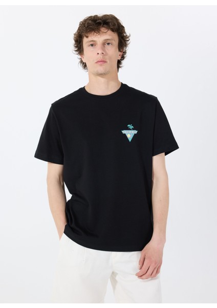 Bisiklet Yaka Desenli Siyah Erkek T-Shirt M5GI55K8FQ4JBLK Gj Ss Cn Reg Palm