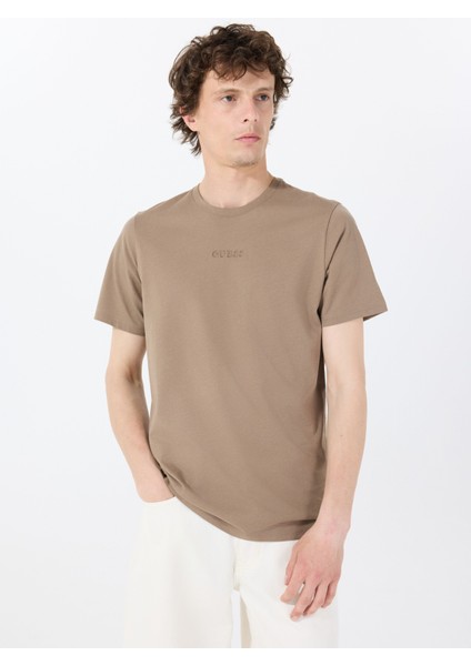Bisiklet Yaka Desenli Kahve Erkek T-Shirt M4GP39K7HD0G1EC Ss Guess Emb Pıma