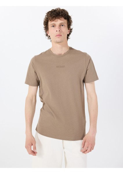 Bisiklet Yaka Desenli Kahve Erkek T-Shirt M4GP39K7HD0G1EC Ss Guess Emb Pıma