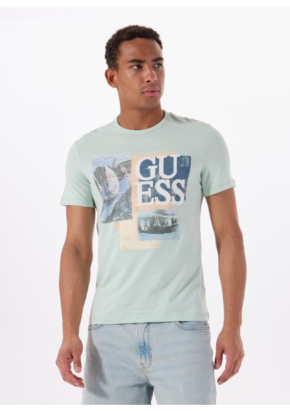 Bisiklet Yaka Desenli Yeşil Erkek T-Shirt M5GI04I3Z14G8CV Ss Cn Saıl Boat