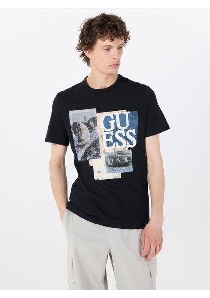 Bisiklet Yaka Desenli Siyah Erkek T-Shirt M5GI04I3Z14JBLK Ss Cn Saıl Boat