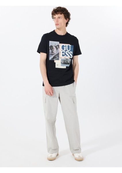 Bisiklet Yaka Desenli Siyah Erkek T-Shirt M5GI04I3Z14JBLK Ss Cn Saıl Boat