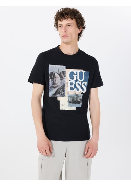 Bisiklet Yaka Desenli Siyah Erkek T-Shirt M5GI04I3Z14JBLK Ss Cn Saıl Boat