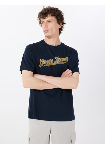 Bisiklet Yaka Desenli Lacivert Erkek T-Shirt M5GI54K8FQ4A71W Gj Ss Cn Reg 1981