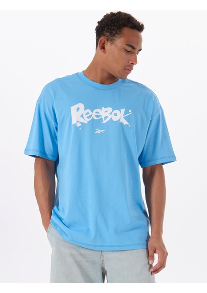 Lc 6388 New Id Ovrs Gfx Tee Mavi Yuvarlak Yaka Oversize Baskılı Erkek T-Shirt
