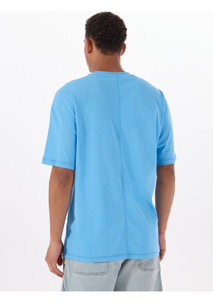 Lc 6388 New Id Ovrs Gfx Tee Mavi Yuvarlak Yaka Oversize Baskılı Erkek T-Shirt