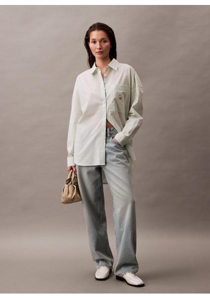 Oversize Gömlek Yaka Düz Açık Yeşil Kadın Gömlek J20J225411CHJ