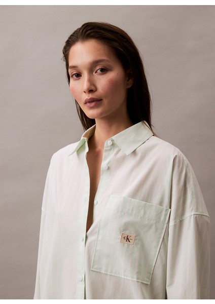 Oversize Gömlek Yaka Düz Açık Yeşil Kadın Gömlek J20J225411CHJ fiyatları