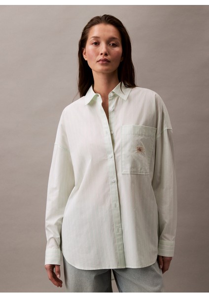 Oversize Gömlek Yaka Düz Açık Yeşil Kadın Gömlek J20J225411CHJ modelleri