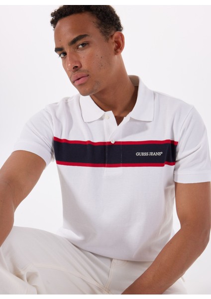 Desenli Beyaz Erkek Polo T-Shirt M5GP29KCJV1F0E1 Gj Ss Strıped Embr fiyatları