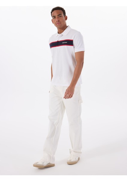Desenli Beyaz Erkek Polo T-Shirt M5GP29KCJV1F0E1 Gj Ss Strıped Embr modelleri