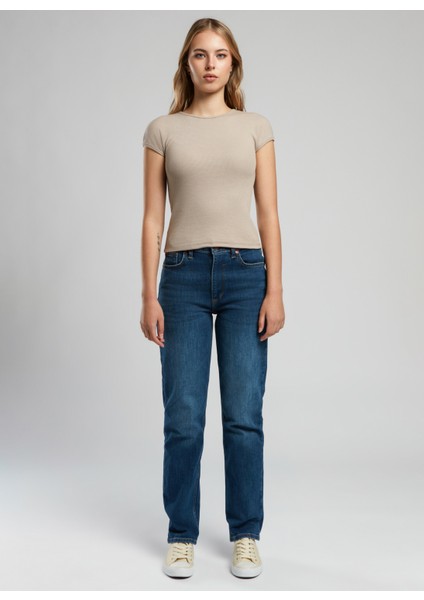 Bisiklet Yaka Düz Bej Kadın T-Shirt 252 Lcf 242015 Rosa Bej