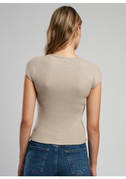 Bisiklet Yaka Düz Bej Kadın T-Shirt 252 Lcf 242015 Rosa Bej fırsatları