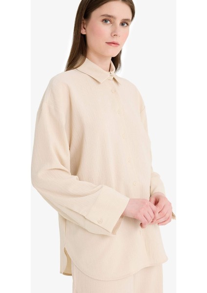 Relax Fit 2'li Takım Gofre Dokulu Uzun Kollu Gömlek Pantolon F4094AX25SM fırsatları