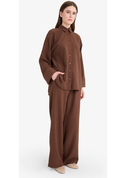 Relax Fit 2'li Takım Gofre Dokulu Uzun Kollu Gömlek Pantolon F4094AX25SM fiyatları