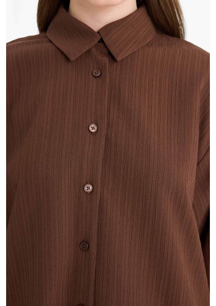 Relax Fit 2'li Takım Gofre Dokulu Uzun Kollu Gömlek Pantolon F4094AX25SM indirimleri